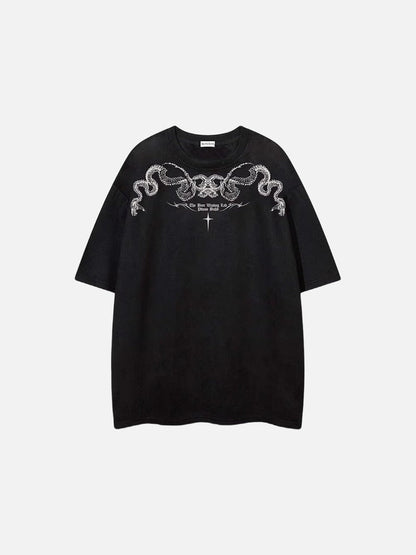 DAXUEN Oversized short-sleeve T-shirt with serpent graphic