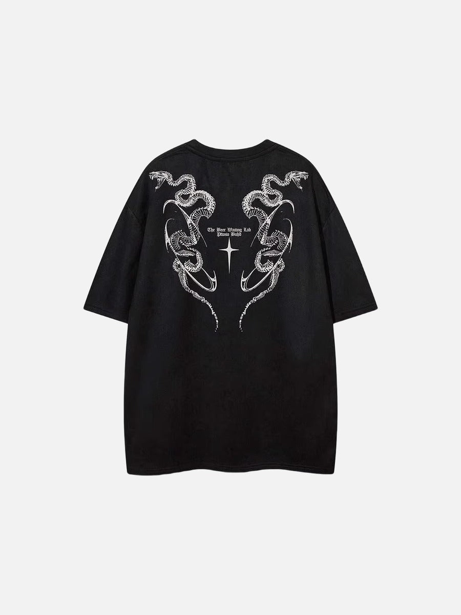DAXUEN Oversized short-sleeve T-shirt with serpent graphic