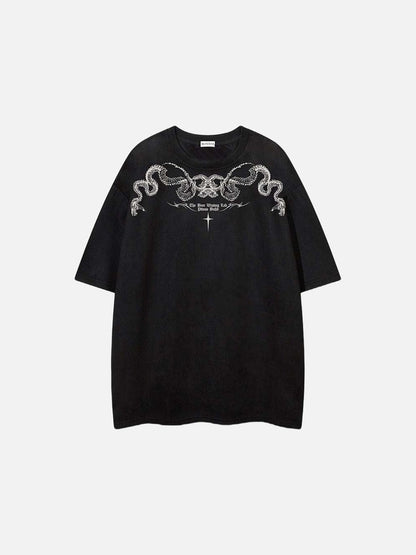 DAXUEN Oversized short-sleeve T-shirt with serpent graphic