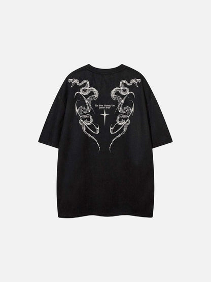 DAXUEN Oversized short-sleeve T-shirt with serpent graphic