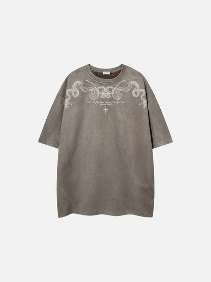 DAXUEN Oversized short-sleeve T-shirt with serpent graphic