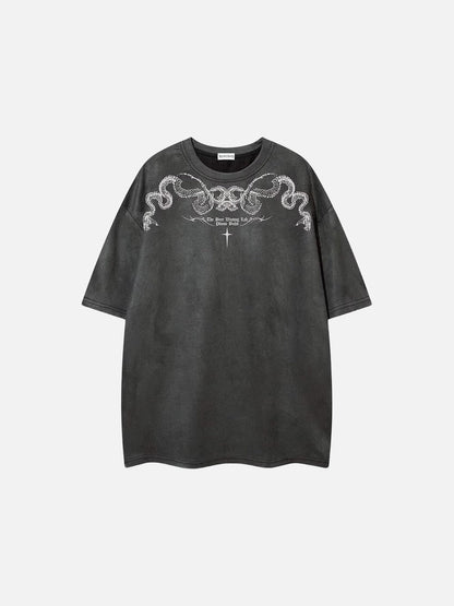 DAXUEN Oversized short-sleeve T-shirt with serpent graphic
