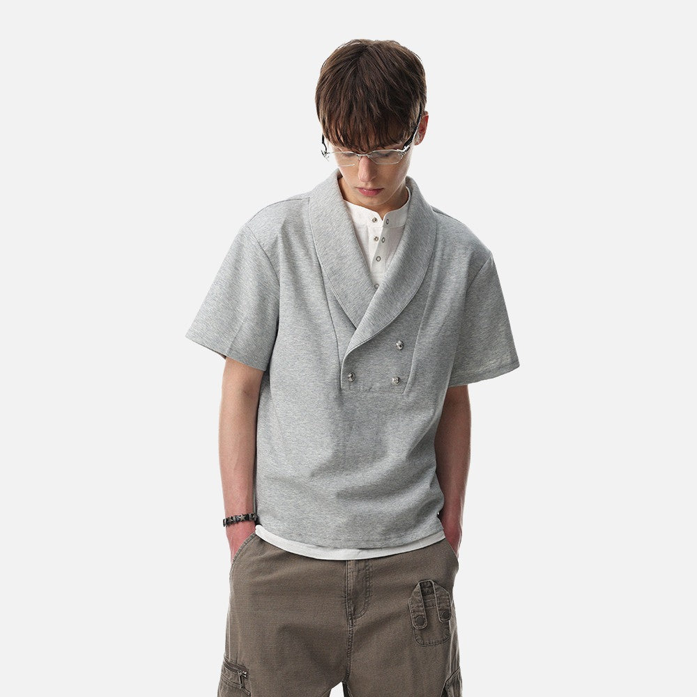 DAXUEN Double-breasted short-sleeved top with shawl collar