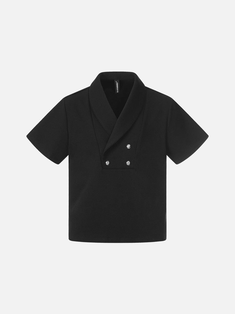 DAXUEN Double-breasted short-sleeved top with shawl collar