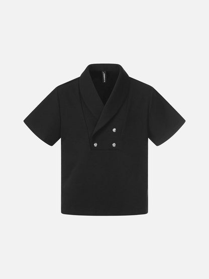 DAXUEN Double-breasted short-sleeved top with shawl collar