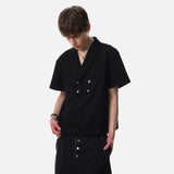 DAXUEN Double-breasted short-sleeved top with shawl collar