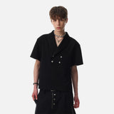 DAXUEN Double-breasted short-sleeved top with shawl collar