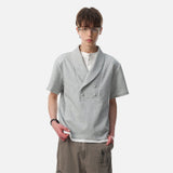 DAXUEN Double-breasted short-sleeved top with shawl collar