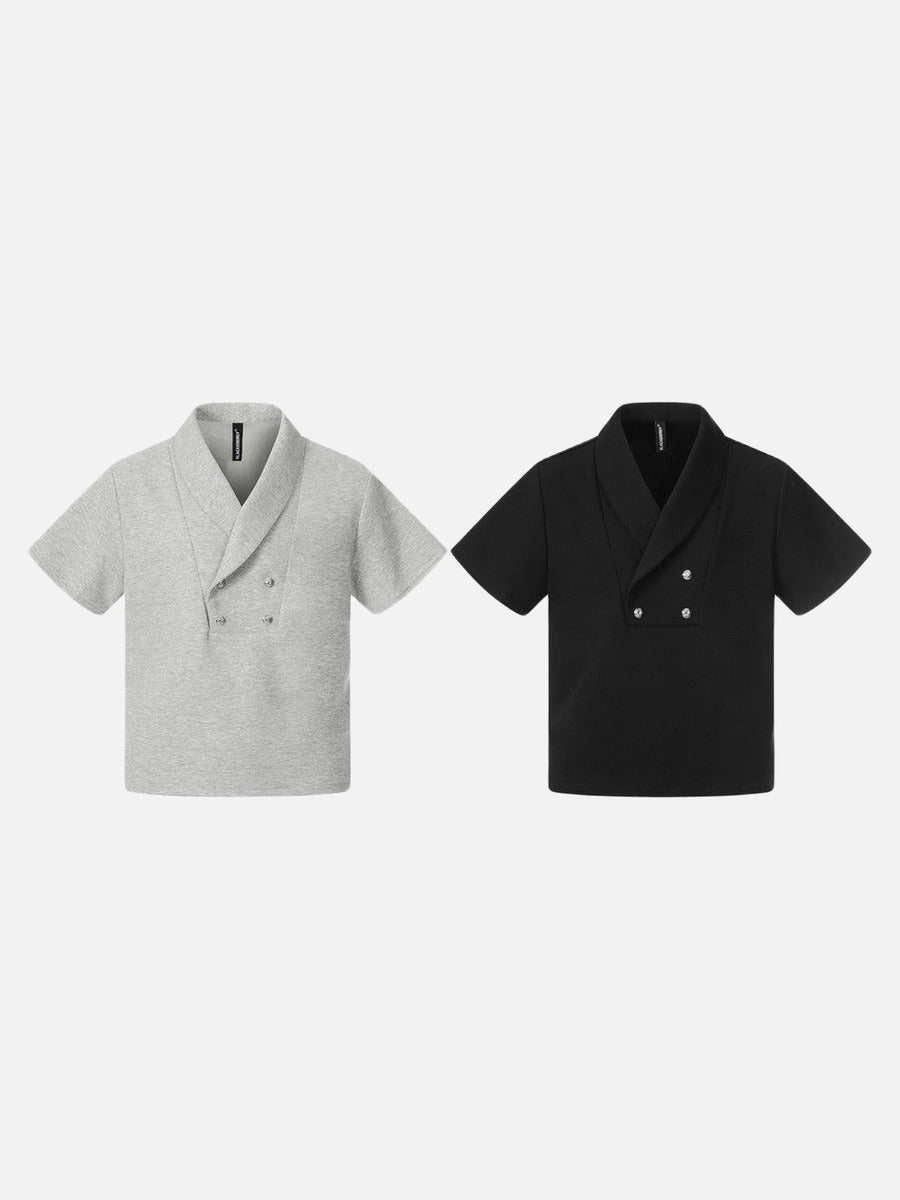 DAXUEN Double-breasted short-sleeved top with shawl collar