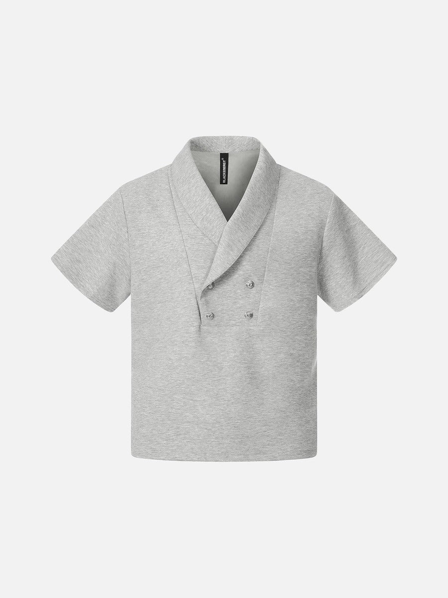 DAXUEN Double-breasted short-sleeved top with shawl collar