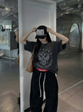 DAXUEN Double-headed eagle graphic short-sleeve T-shirt — model photo