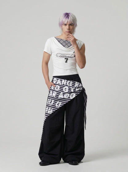 DAXUEN Draped asymmetrical women's t-shirt with graphic design — model photo