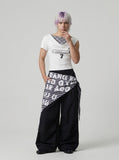 DAXUEN Draped asymmetrical women's t-shirt with graphic design — model photo