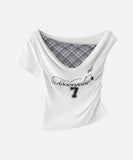 DAXUEN Draped asymmetrical women's t-shirt with graphic design