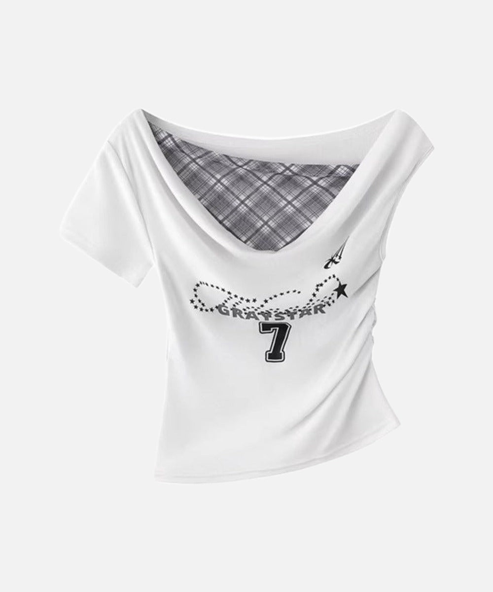 DAXUEN Draped asymmetrical women's t-shirt with graphic design