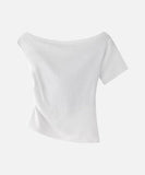 DAXUEN Draped asymmetrical women's t-shirt with graphic design