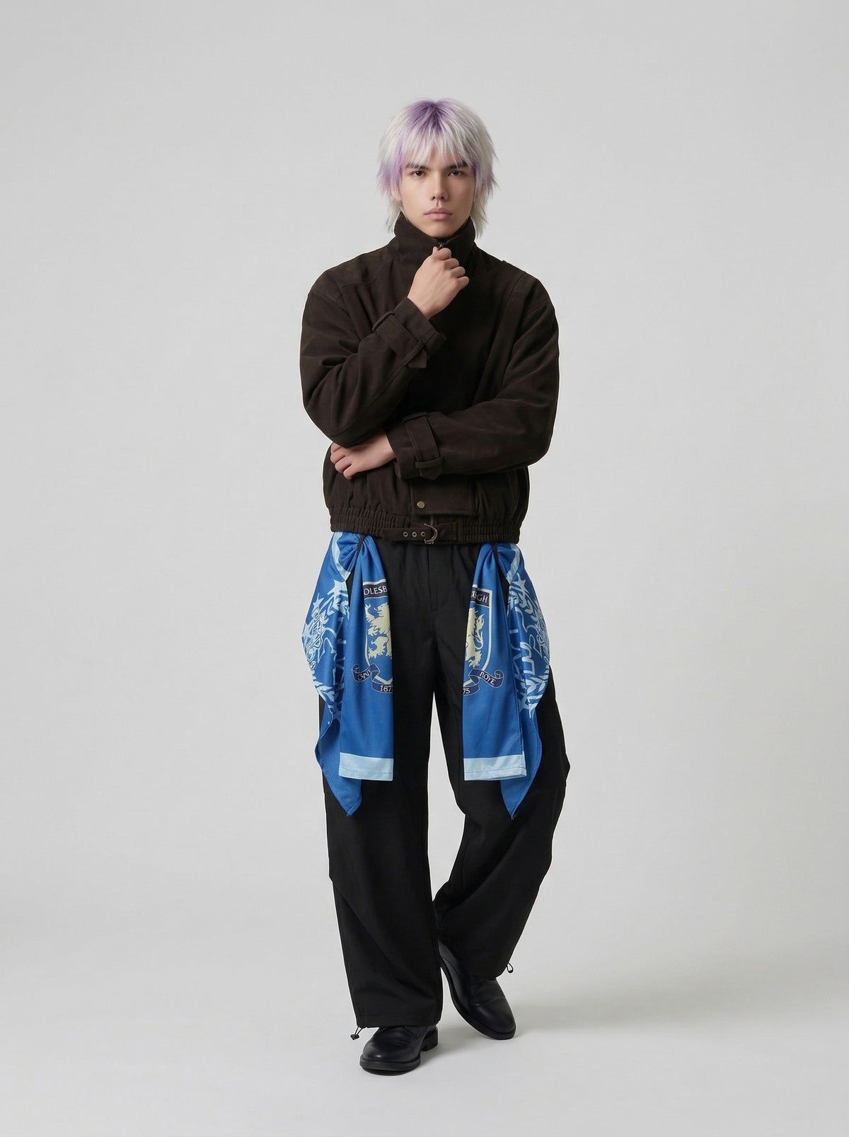 DAXUEN Wide-leg cargo pants with decorative overlays — model photo