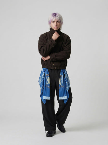 DAXUEN Wide-leg cargo pants with decorative overlays — model photo