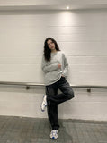 DAXUEN grey striped oversized long sleeve t-shirt — model photo