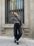 DAXUEN grey striped oversized long sleeve t-shirt — model photo