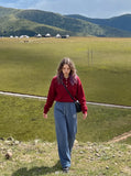DAXUEN dusty blue wide-leg lounge pants with graphic — model photo