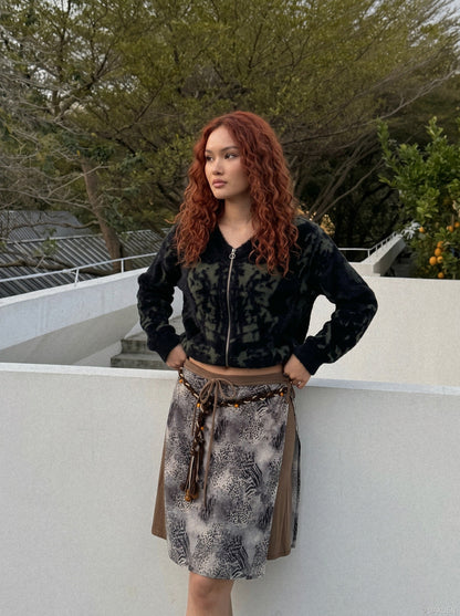 DAXUEN grey black white dynamic animal print wrap skirt — model photo