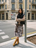 DAXUEN grey black white dynamic animal print wrap skirt — model photo