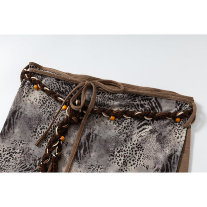 DAXUEN grey black white dynamic animal print wrap skirt