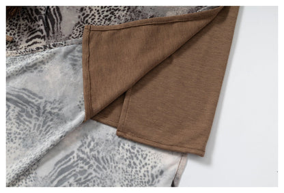 DAXUEN grey black white dynamic animal print wrap skirt