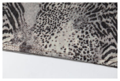 DAXUEN grey black white dynamic animal print wrap skirt