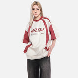 DAXUEN dark grey oversized curved color-blocked t-shirt