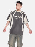 DAXUEN dark grey oversized curved color-blocked t-shirt