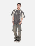 DAXUEN dark grey oversized curved color-blocked t-shirt