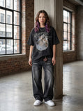 DAXUEN washed black oversized dynamic glitch graphic tee — model photo