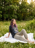 DAXUEN washed black oversized dynamic glitch graphic tee — model photo