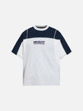 DAXUEN cream reddish-brown dynamic MR graphic color-blocked tee