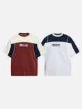 DAXUEN cream reddish-brown dynamic MR graphic color-blocked tee