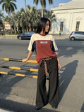 DAXUEN cream reddish-brown dynamic MR graphic color-blocked tee — model photo