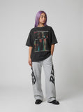 DAXUEN washed black oversized spirit of freedom graphic tee — model photo