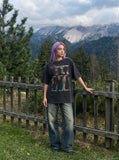 DAXUEN washed black oversized spirit of freedom graphic tee — model photo