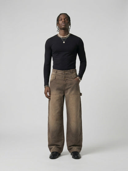 DAXUEN High-waisted wide-leg pants in earthy brown color — model photo