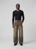 DAXUEN High-waisted wide-leg pants in earthy brown color — model photo