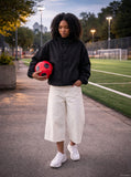 DAXUEN Ecru high-waisted wide-leg culottes — model photo