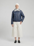 DAXUEN Ecru high-waisted wide-leg culottes — model photo