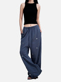 DAXUEN light ecru wide-leg striped casual pants