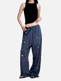 DAXUEN light ecru wide-leg striped casual pants