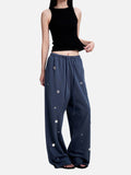 DAXUEN light ecru wide-leg striped casual pants