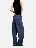 DAXUEN light ecru wide-leg striped casual pants