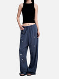 DAXUEN light ecru wide-leg striped casual pants