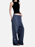 DAXUEN light ecru wide-leg striped casual pants